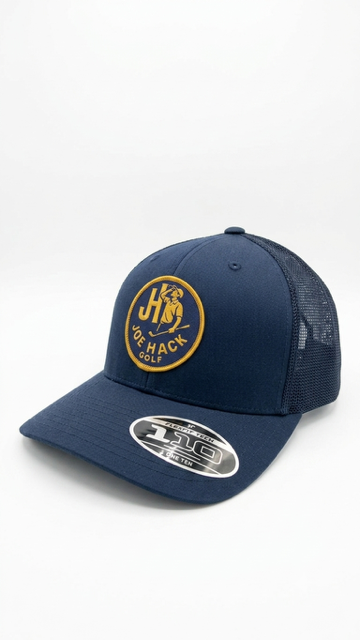 Joe Hack Golf Hat – Navy/Gold patch (Flexfit 110 SnapBack)